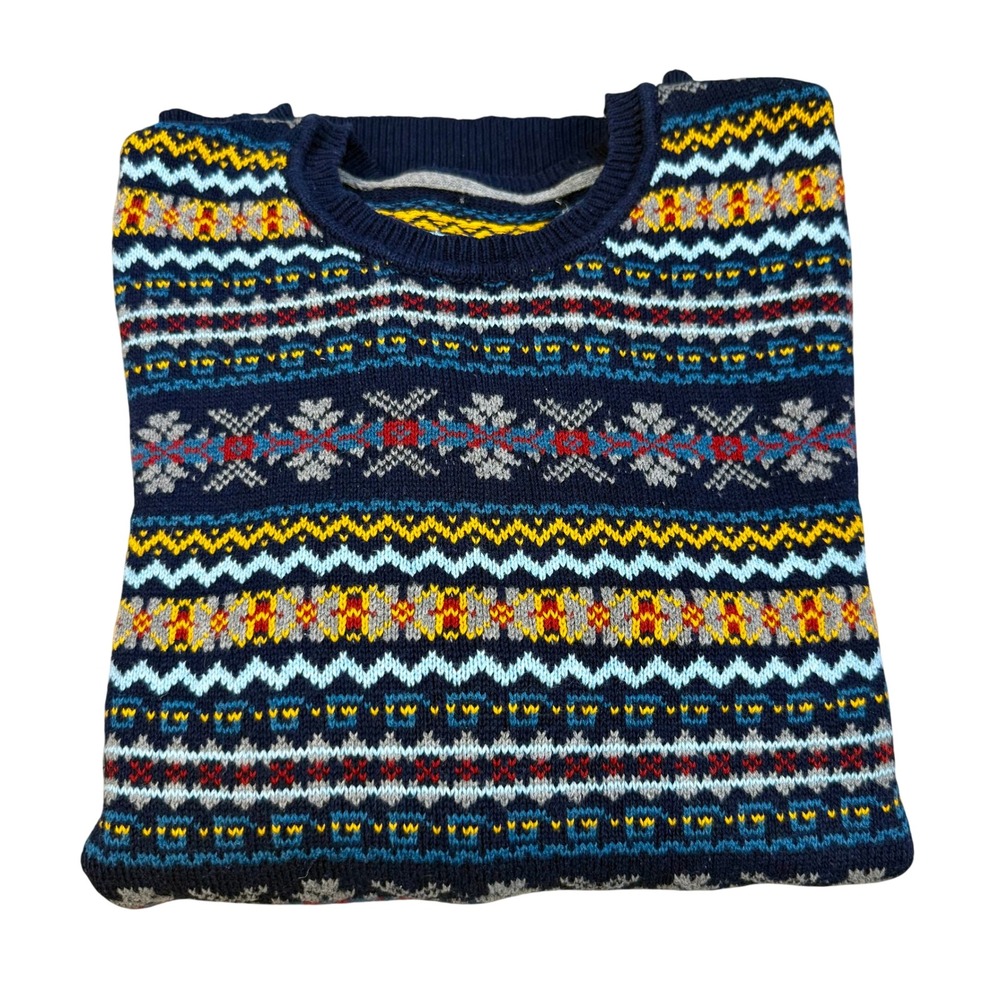 Heritage Noridc Fair Isle Cotton Crewneck Sweater Navy Multi Preppy Layering